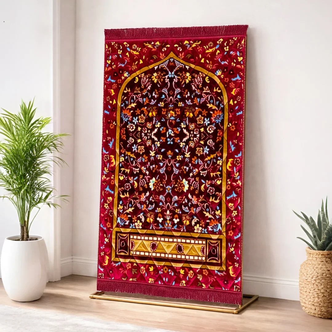 Mehroon Leaf & Flowers - Gold